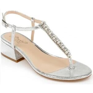NIB Jewel Badgley Mischka Embellished Dasha T-Strap Dress Sandals Silver SZ 5.5